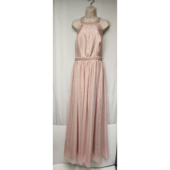 Speechless Juniors' Imitation-Pearl Halter Gown Size 15 Color Pink - Picture 3 of 9